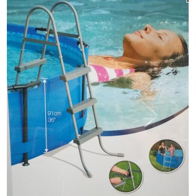 Bestway 3 Step 91cm Iron Tube Plastic Steps Above Ground Swimming Pool Ladder